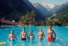Washing off the trail dirt in the pool at Neustift