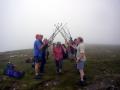 Iris arrives at the summit of Aonach Mor